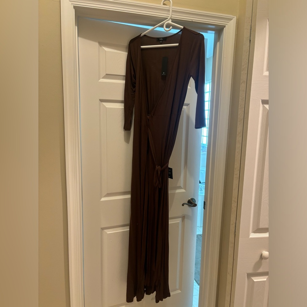 Brown small maxi wrap dress